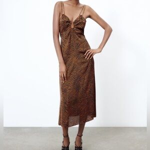 NEW Zara Animal Print Cut Out Slip Dress-Size Small